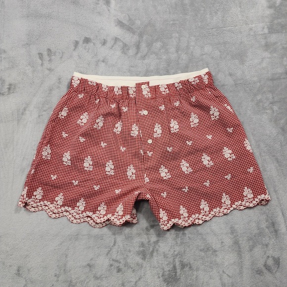 Newin Pants - NEW Newin Ella Shorts Womens L Red Gingham Floral Lace Shabby Chic Cottagecore